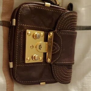 Juicy Couture Dark Brown Leather Coin Purse with Gold Hardware Wristlet